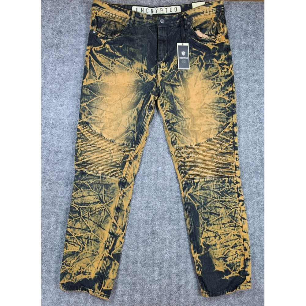 NEW Y2K Encrypted New York Bleached Acid-Wash Slim Fit Jeans Mens 42x33 NWT